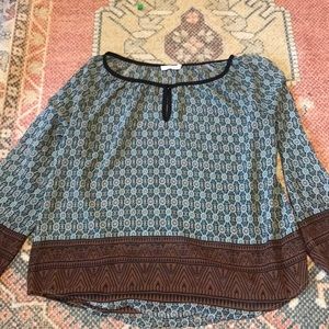 Lush Geo Pattern Long Sleeve, Boho Top Medium